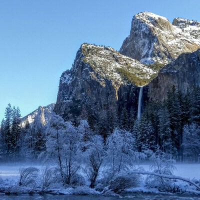Merced River & Bridalveil Falls, Yosemite National Park, Yosemite Valley, California, United States